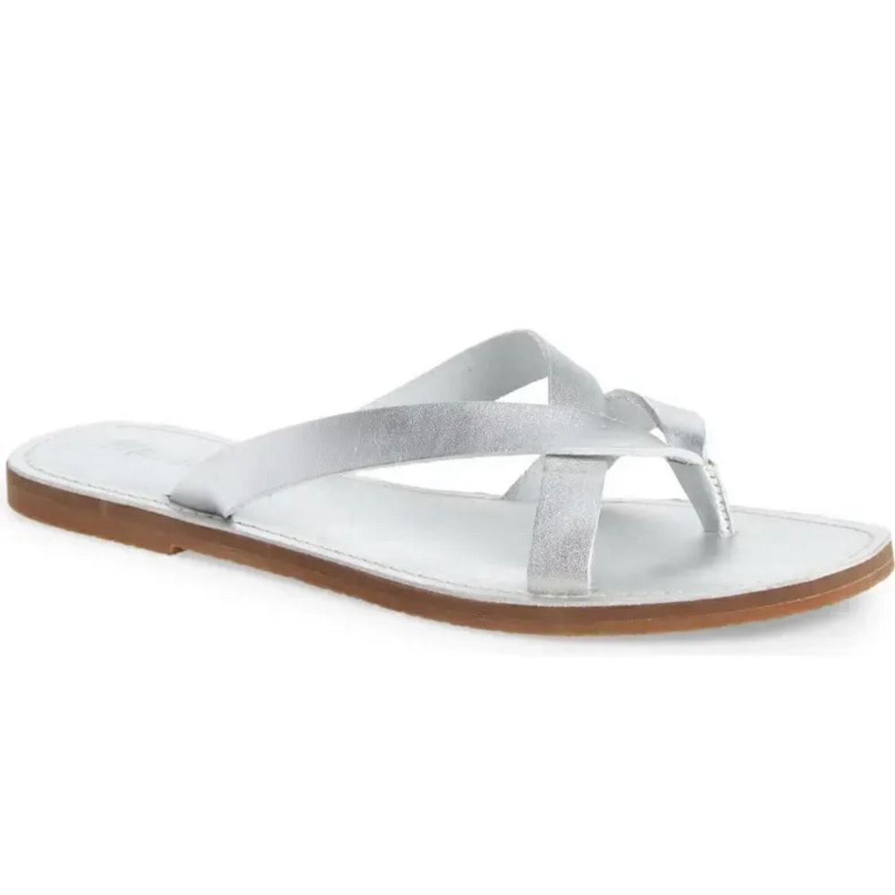 Madewell‎ Sandals Size 8.5 Silver Leather The Boardwalk Risa Flip Flop